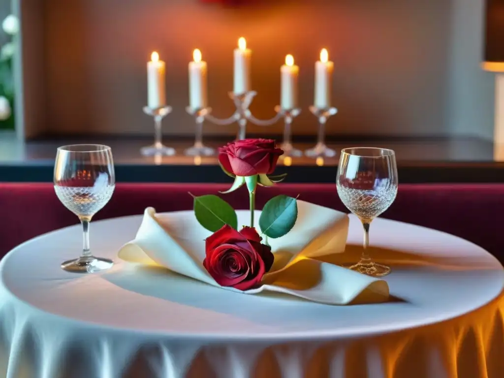 Decoración elegante en restaurante de alta gama especializado en Recetas cena romántica sin gluten para San Valentín