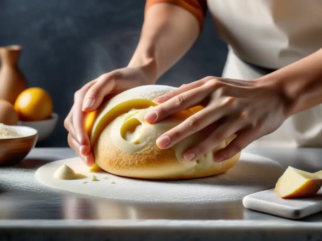 Delicada elaboración de pan sin gluten por manos expertas en cocina moderna