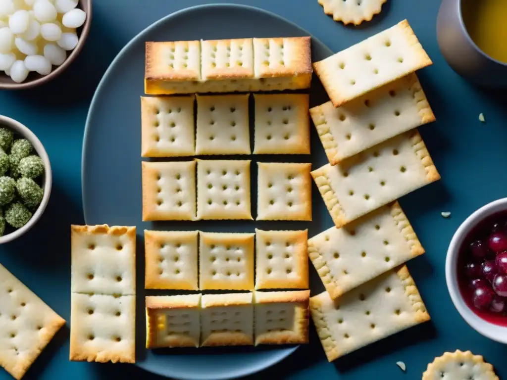 Delicadas galletas saladas sin gluten de las mejores marcas en elegante presentación geométrica