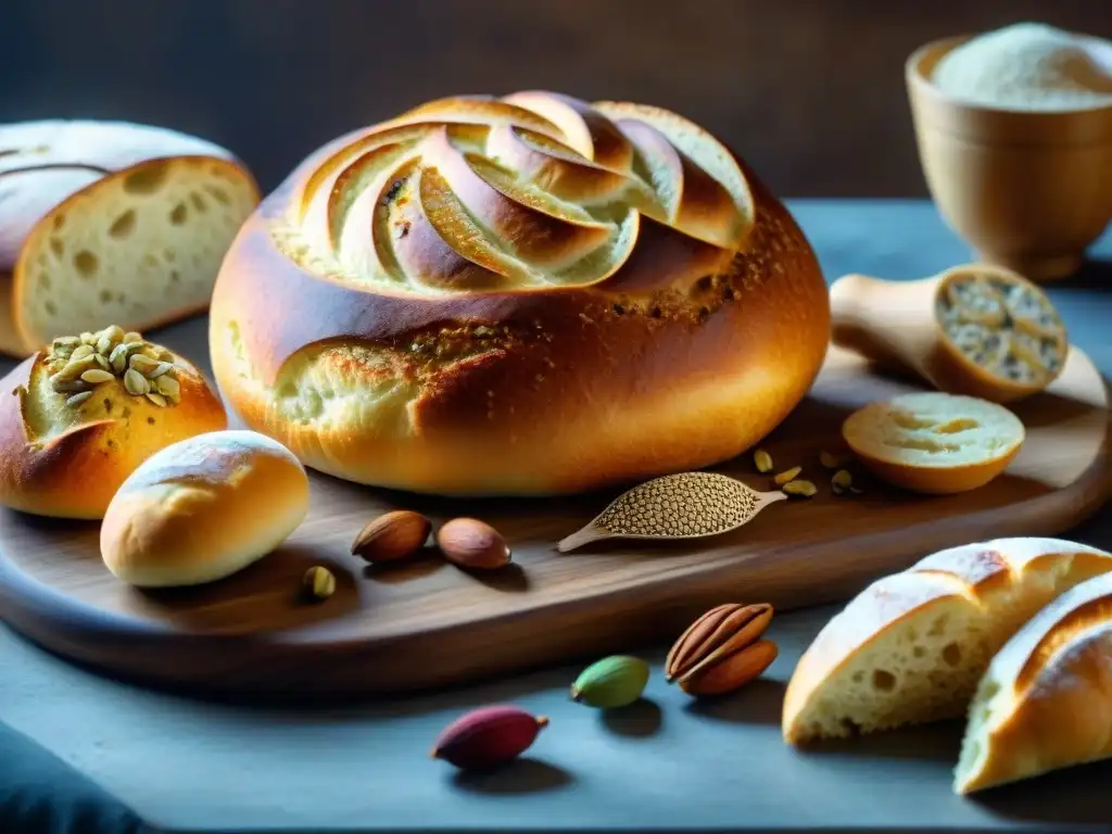 Delicadas recetas panadería sin gluten históricas en panes y pasteles antiguos sobre mesa rústica