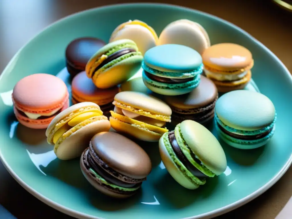 Delicados macarons franceses sin gluten deliciosos en tonos pastel, exhibiendo elegancia y sofisticación