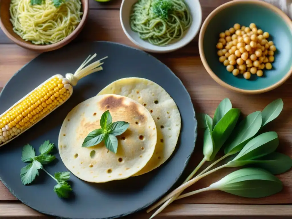 Delicados productos sin gluten en culturas diversas, dispuestos en una mesa rústica con detalles vibrantes y detallados