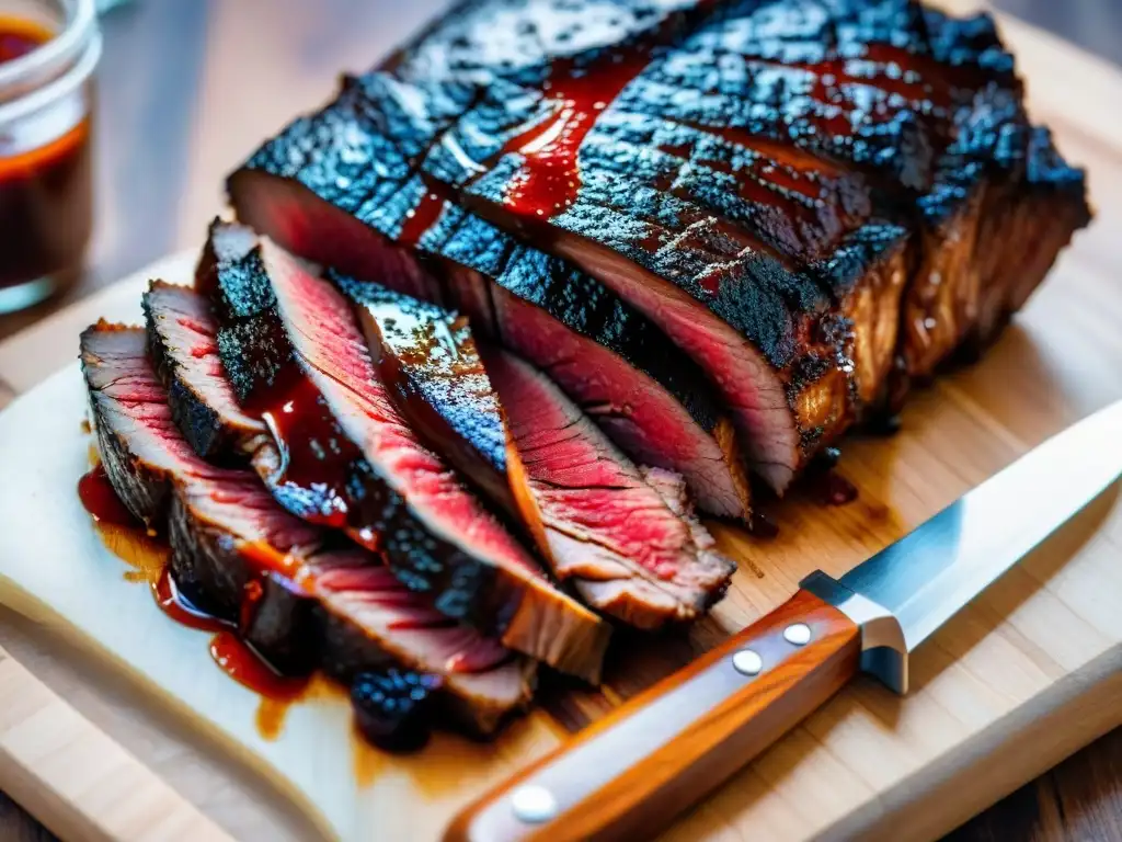 Deliciosa carne asada sin gluten con técnicas avanzadas para asados, en un suculento brisket ahumado y brillante