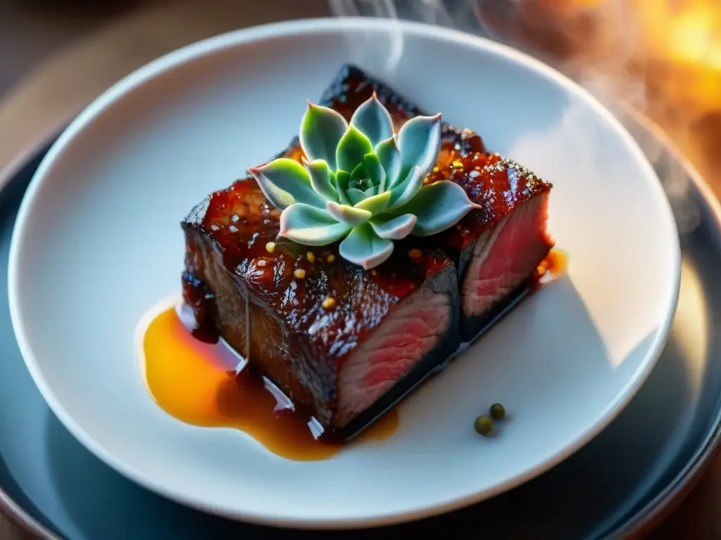 Deliciosa carne marinada cocinándose lentamente en agua sous vide