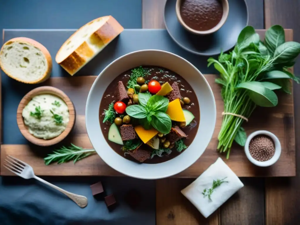 Deliciosa cocina sin gluten sabrosa en mesa rústica con coloridos platillos y postre de chocolate