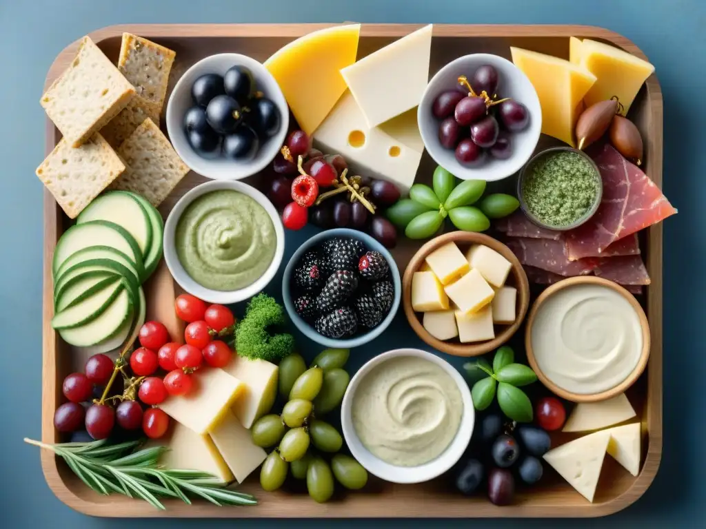 Una deliciosa y colorida fiesta de despedida sin gluten: variedad de snacks en tabla de madera