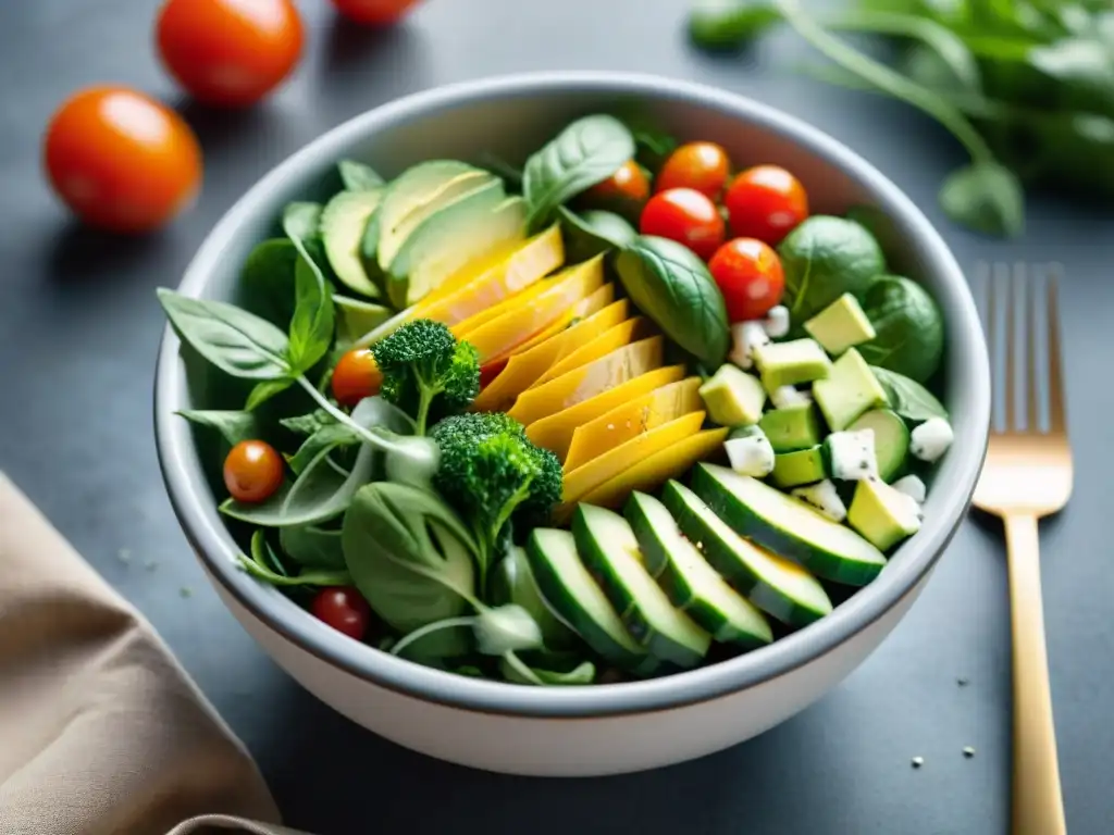 Deliciosa ensalada sin gluten con aderezos coloridos y frescos, tentando a saborear opciones saludables