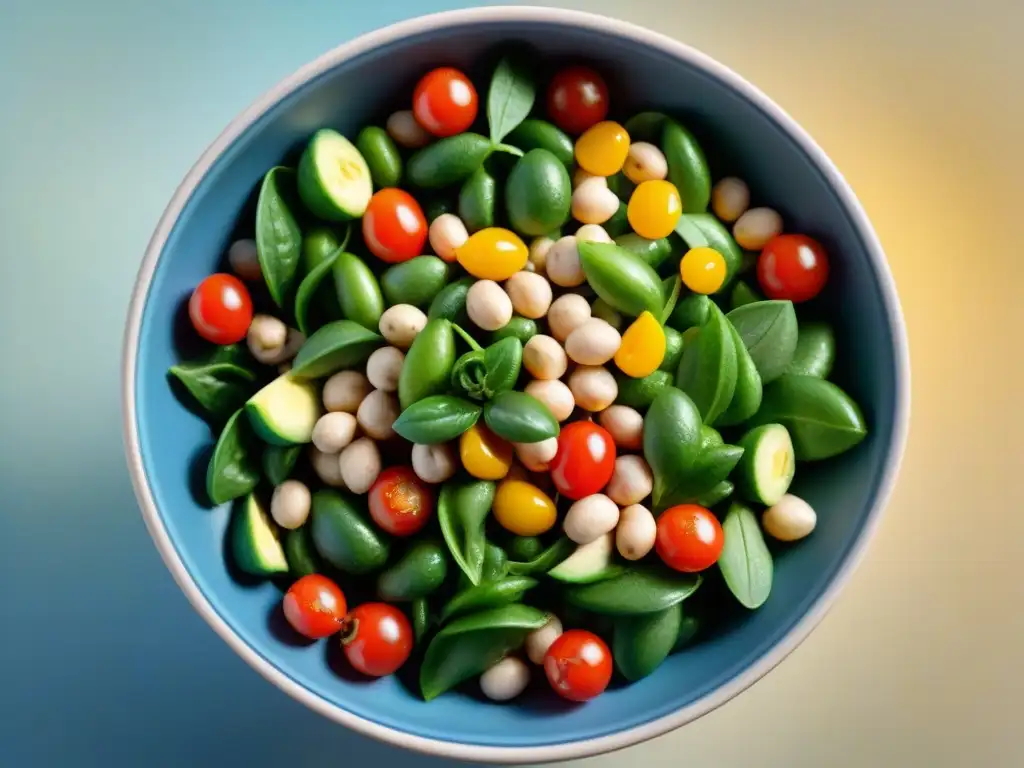 Una deliciosa ensalada llena de color y nutrientes con lupinos, ideal para dietas sin gluten