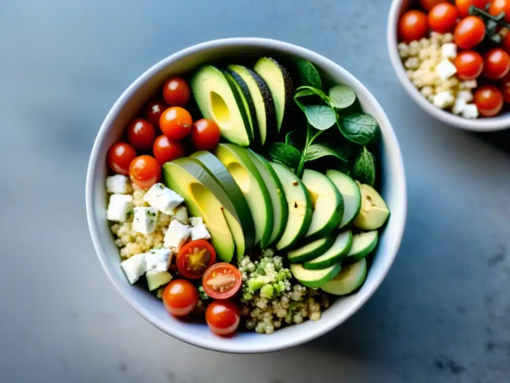 Deliciosa ensalada de quinua sin gluten con ingredientes frescos y coloridos