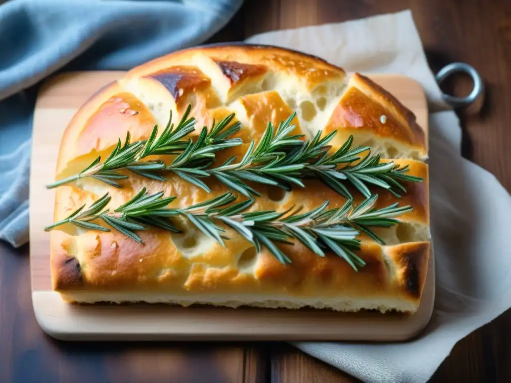 Deliciosa focaccia sin gluten receta fácil, recién horneada con romero y sal marina, lista para ser disfrutada