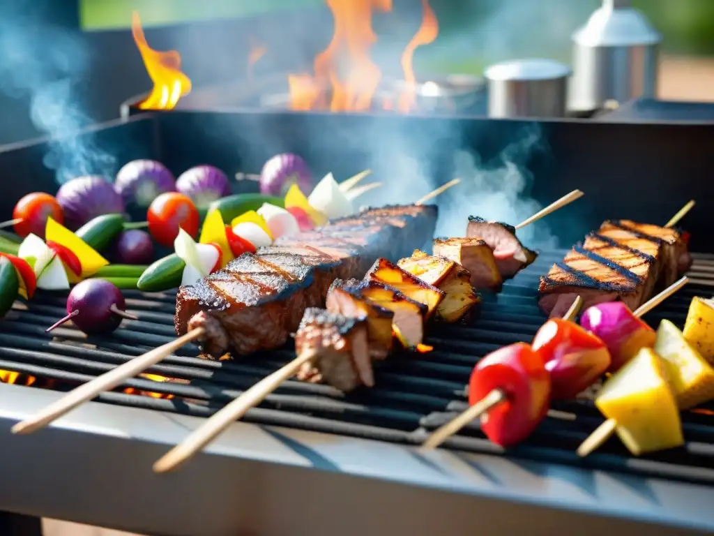 Una deliciosa barbacoa sin gluten, con una variedad de alimentos sizzling en la parrilla bajo el cálido sol