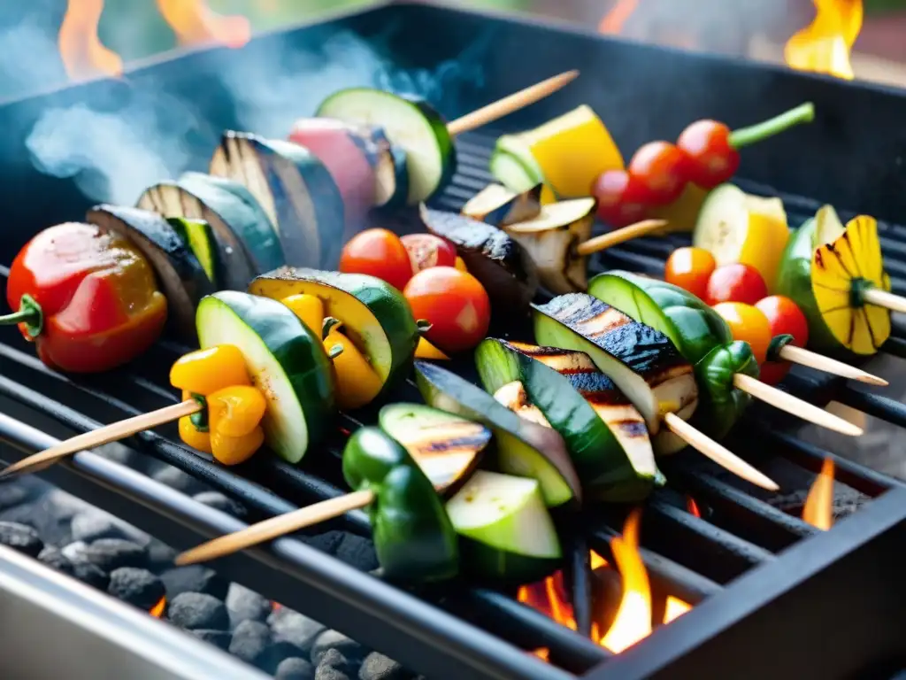 Deliciosa barbacoa sin gluten con vegetales a la parrilla perfectamente cocidos en un ambiente de verano