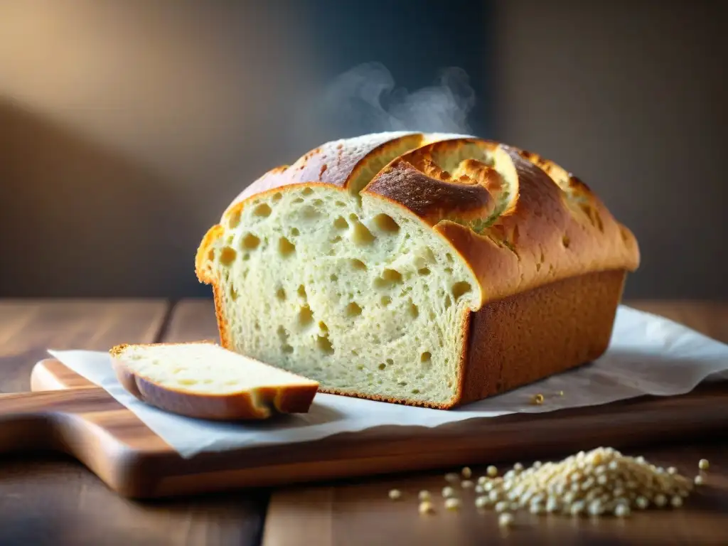 Deliciosa hogaza sin gluten de harina de lentejas, recién horneada y aún tibia, con una corteza dorada y lentejas enteras