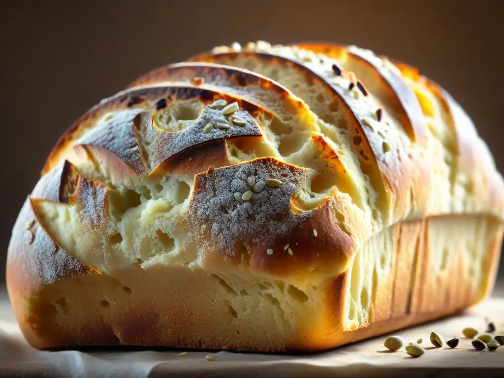 Deliciosa hogaza de pan sin gluten casero con corteza dorada y miga esponjosa, emanando vapor