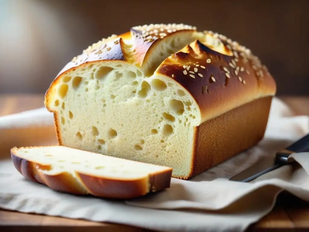 Deliciosa hogaza de pan de quinoa recién horneada con corteza crujiente y miga esponjosa