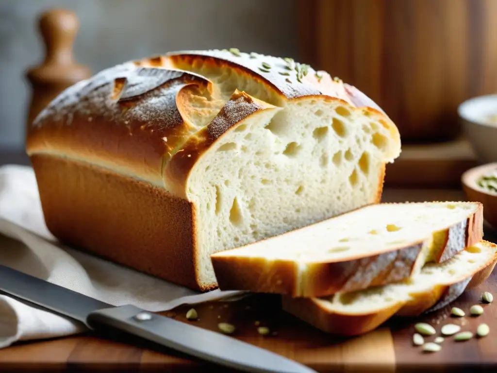 Deliciosa hogaza de pan sin gluten recién horneada en cocina acogedora