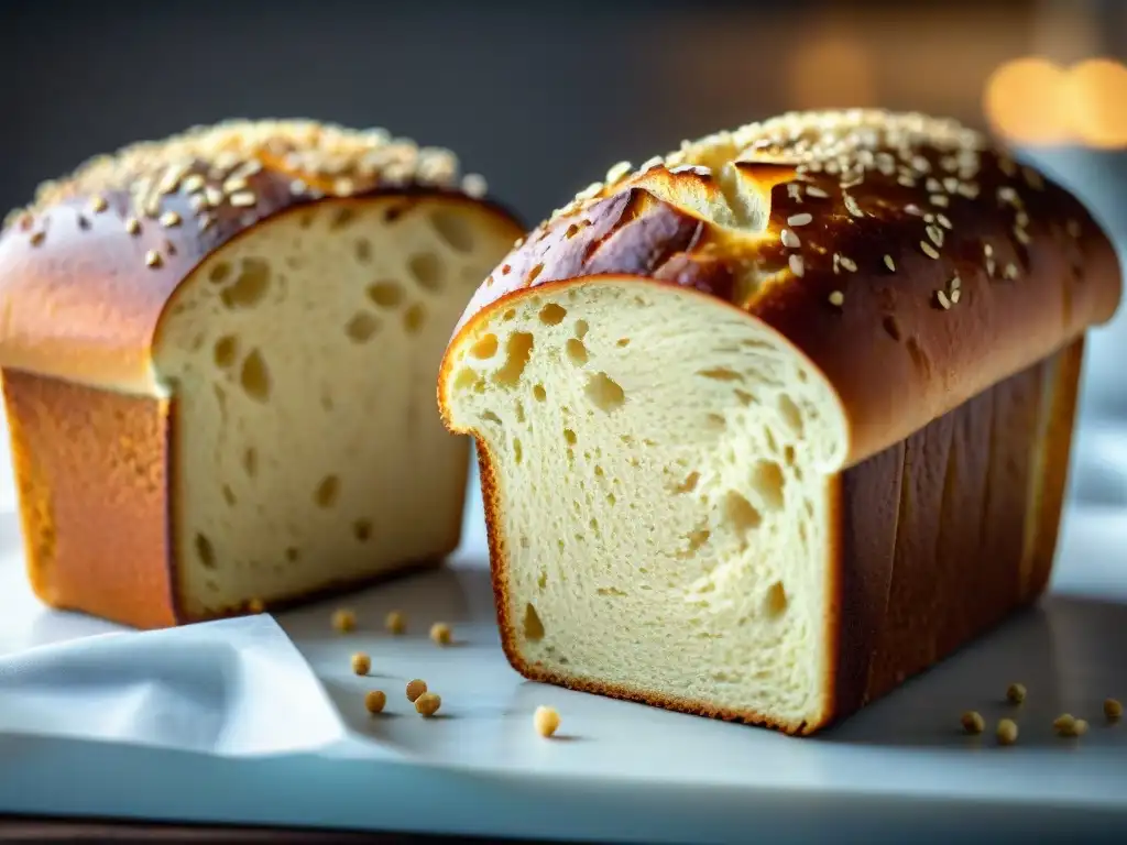 Deliciosa hogaza de pan de quinua recién horneado, con semillas de quinua y una miga esponjosa