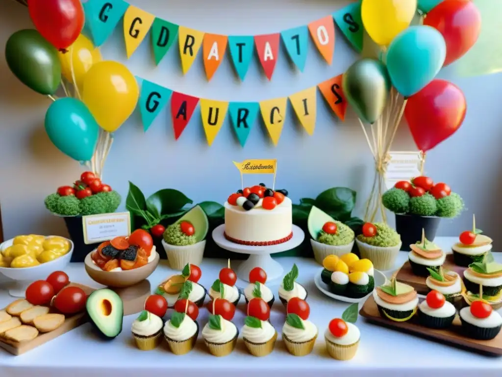 Deliciosa mesa de Fiesta de Graduación Sin Gluten con bocadillos y cupcakes festivos