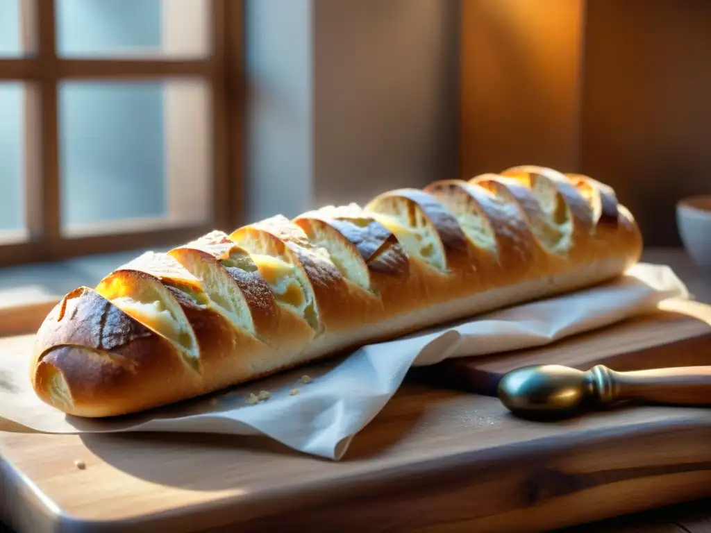 Deliciosa baguette sin gluten en panadería francesa acogedora