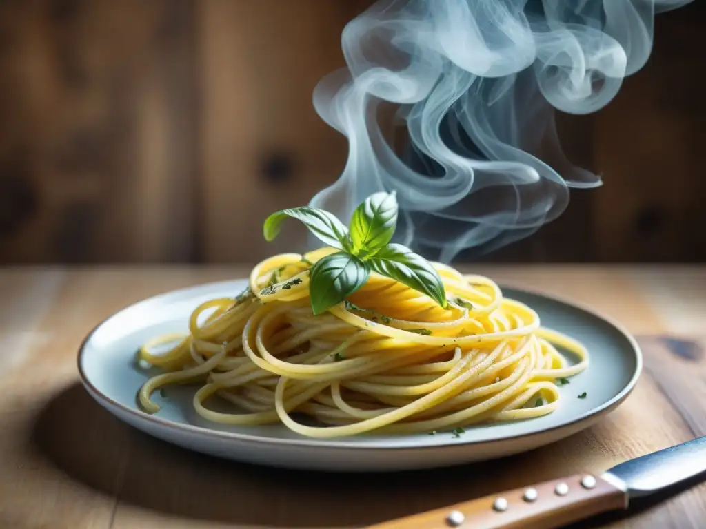 Deliciosa pasta sin gluten con textura perfecta, bañada en aceite de oliva y hierbas frescas