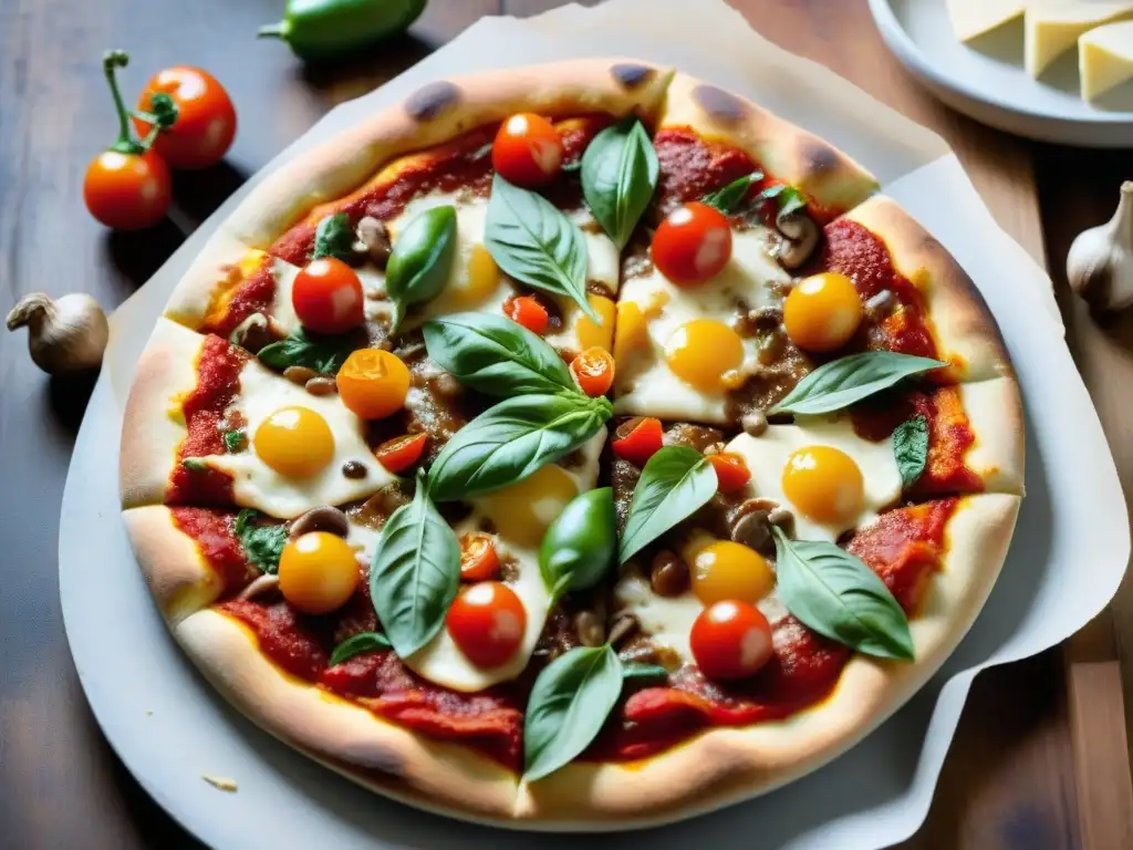 Deliciosa pizza sin gluten recién horneada con ingredientes frescos y coloridos