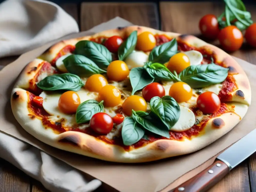 Una deliciosa pizza sin gluten fácil y rápida con verduras coloridas y queso fundido