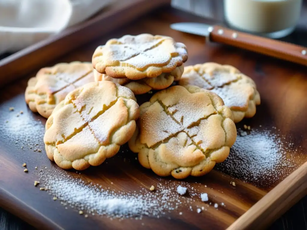 Deliciosa receta de galletas sin gluten recién horneadas en tabla de madera rústica