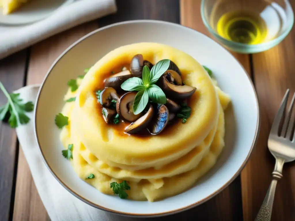 Deliciosa receta sin gluten de cocina italiana: cremosa polenta con ragú de champiñones