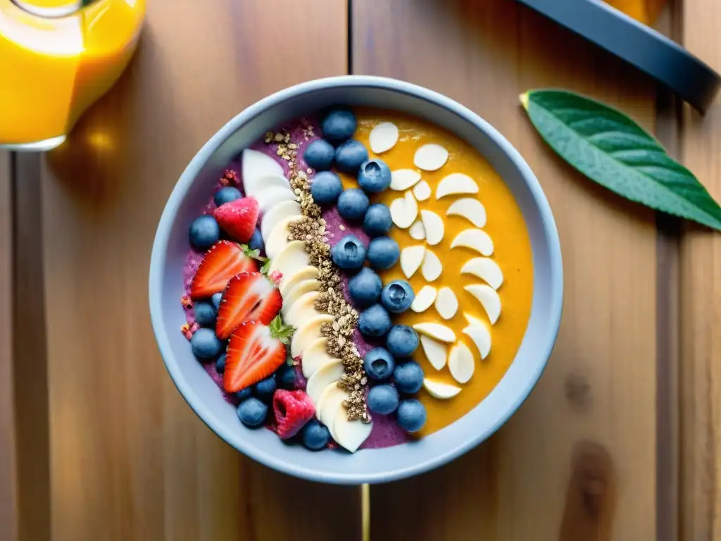 Deliciosa receta sin gluten post-entrenamiento vegana con smoothie bowl y frutas frescas