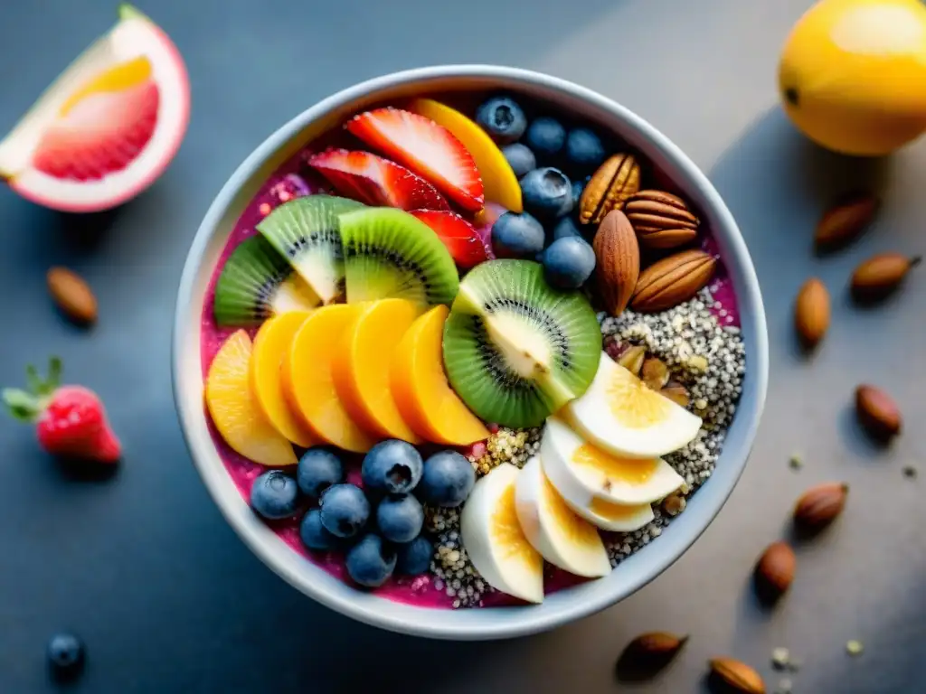 Deliciosa receta sin gluten con chía: bowl de smoothie con frutas frescas y nueces