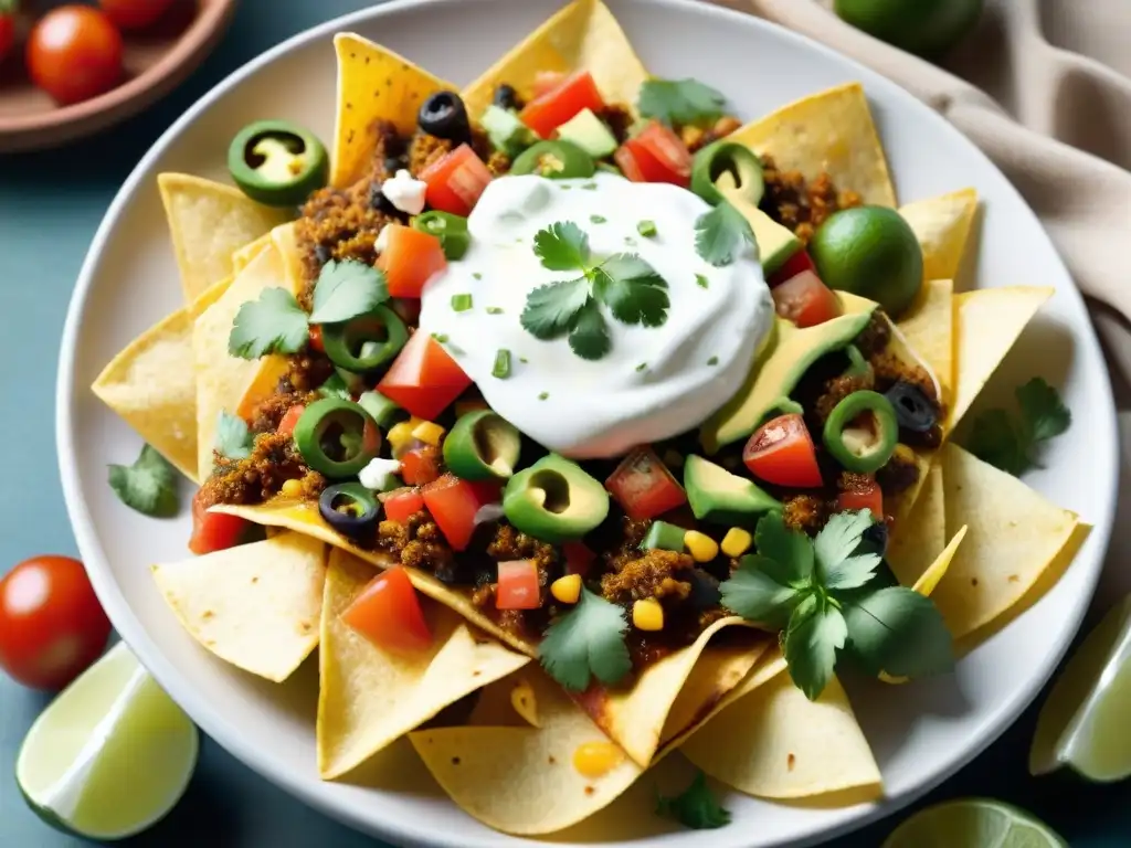 Una deliciosa receta de nachos sin gluten con ingredientes coloridos y apetitosos, perfectos para una noche de cine acogedora