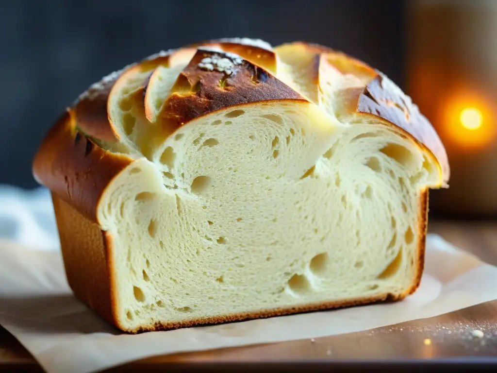 Deliciosa receta pan sin gluten perfecta: pan recién horneado, con corteza dorada brillante y textura esponjosa