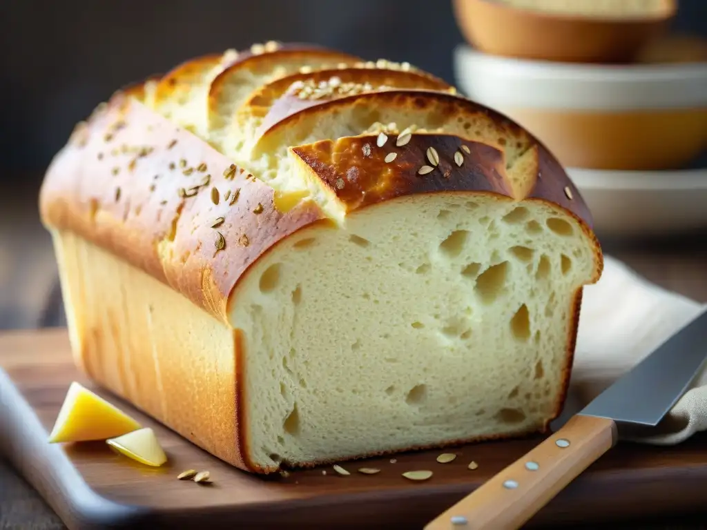 Deliciosa receta de pan sin gluten para niños, con corteza dorada y semillas de lino, crujiente y esponjoso