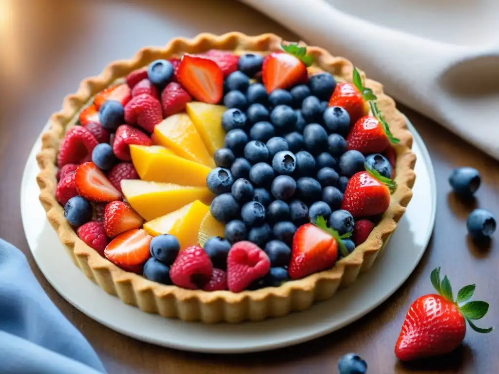 Deliciosa tarta de frutas sin gluten con fresas, arándanos y frambuesas