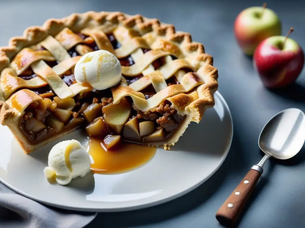 Deliciosa tarta de manzana sin gluten con helado de vainilla, para los amantes de los platos sin gluten engañosos