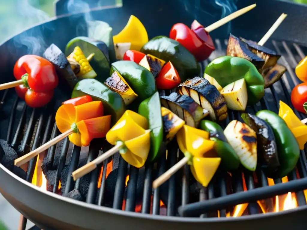 Una deliciosa variedad de brochetas de verduras a la parrilla en un asado vegetariano sin gluten innovador