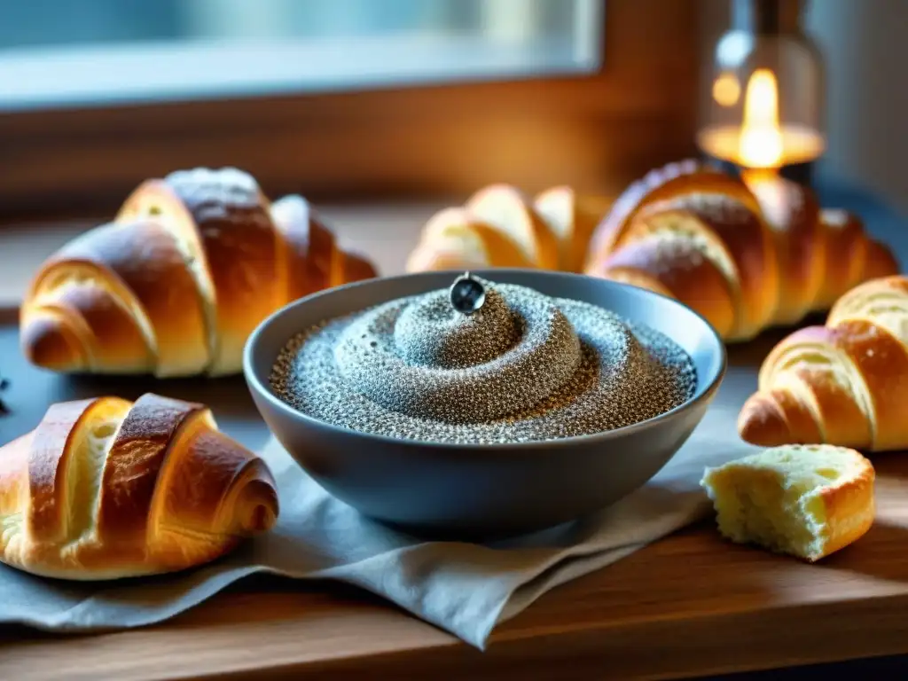 Deliciosa variedad de pastelería sin gluten en mesa rústica con harina de chía