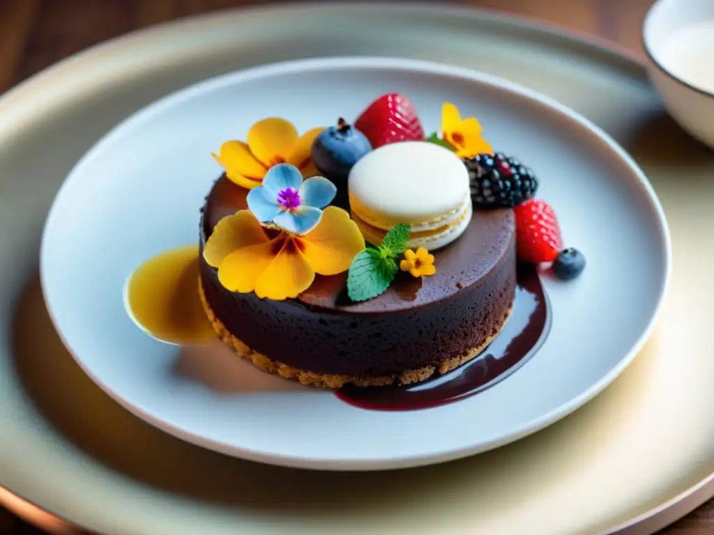 Deliciosa variedad de postres sin gluten innovadores en plato blanco en acogedor café