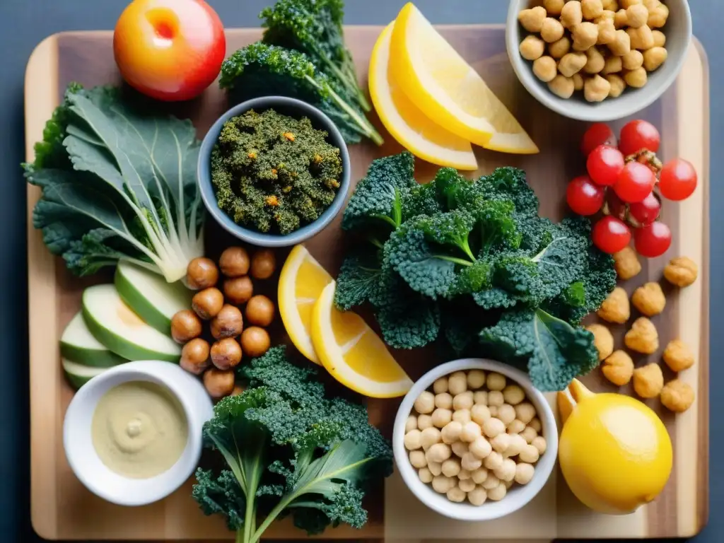 Deliciosa variedad de snacks veganos sin gluten saludables en tabla de madera