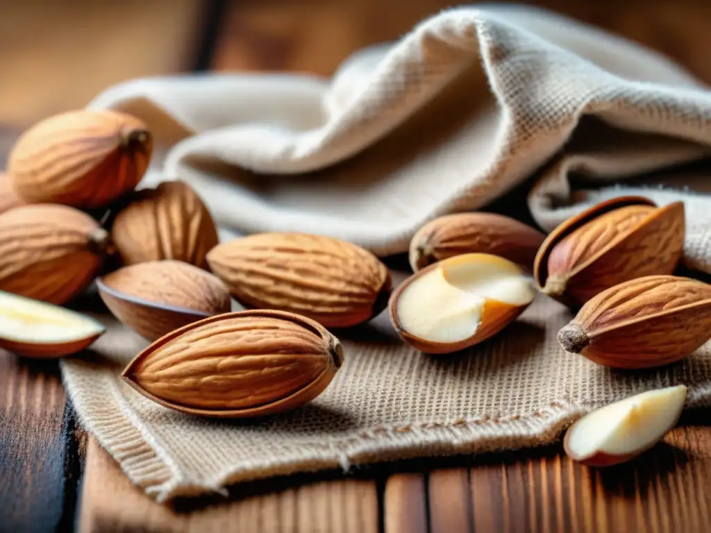 Deliciosas almendras en diferentes presentaciones sobre tabla rústica