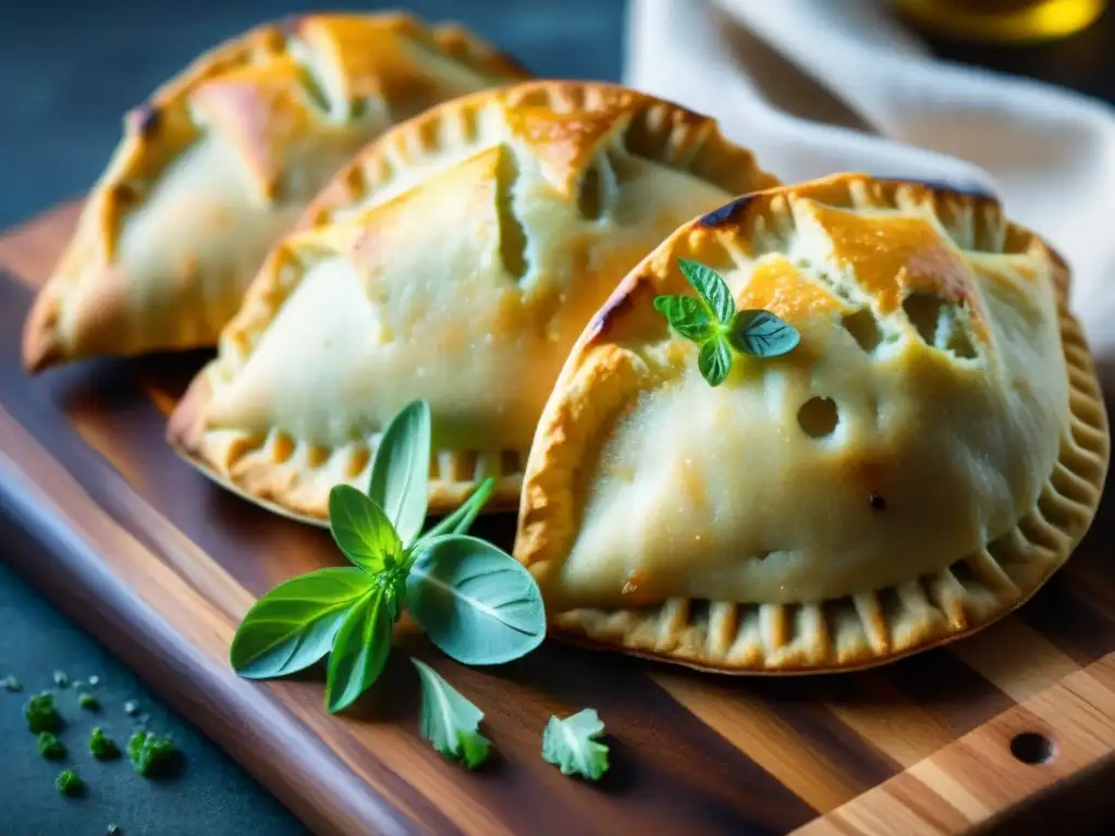 Deliciosas empanadas sin gluten crujientes doradas, recién horneadas y rellenas, listas para saborear