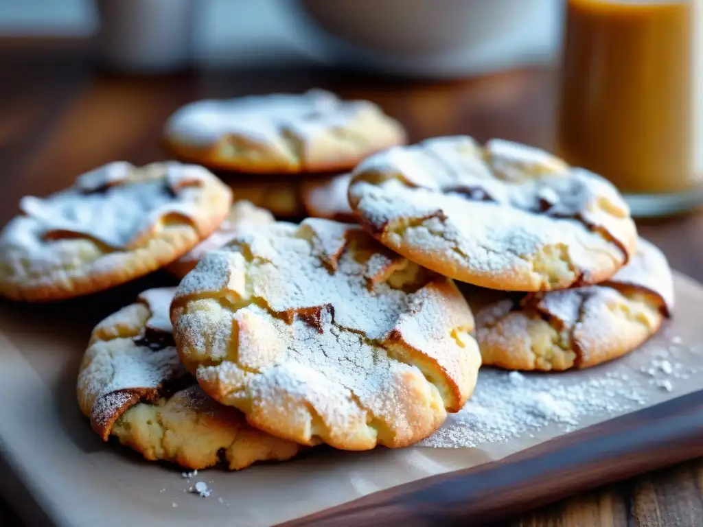 Deliciosas galletas sin gluten fáciles y rápidas en tabla de madera rústica con azúcar glass