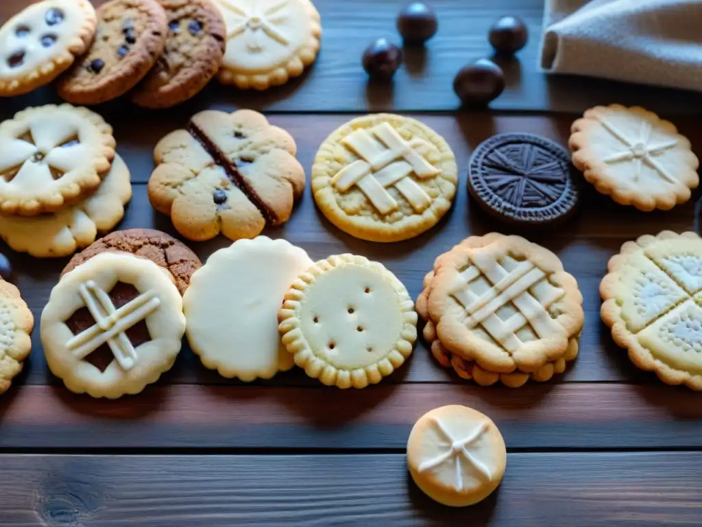 Deliciosas galletas sin gluten en una mesa rústica, destacando texturas y sabores