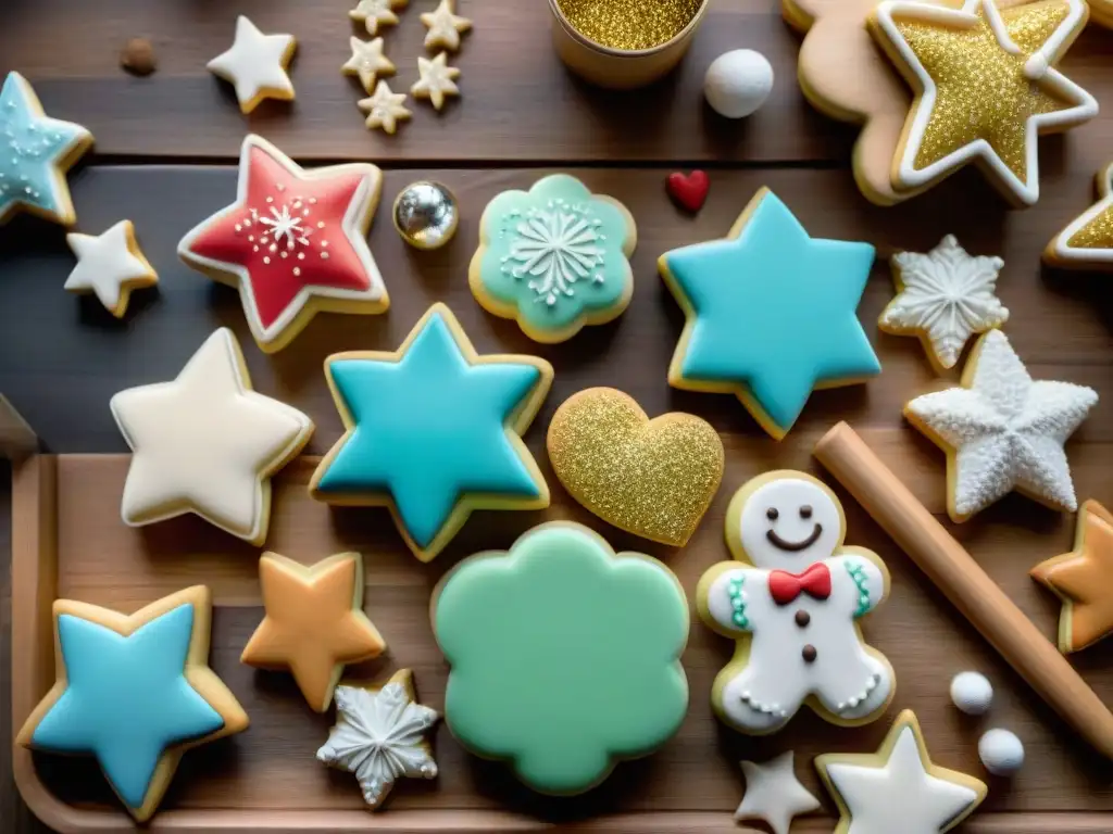 Deliciosas galletas sin gluten para niños, con formas divertidas y coloridas, listas para disfrutar en una mesa rústica