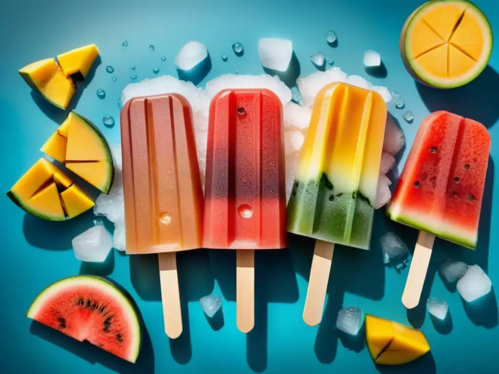 Deliciosas paletas de frutas sin gluten: variedad de sabores vibrantes bajo el sol veraniego