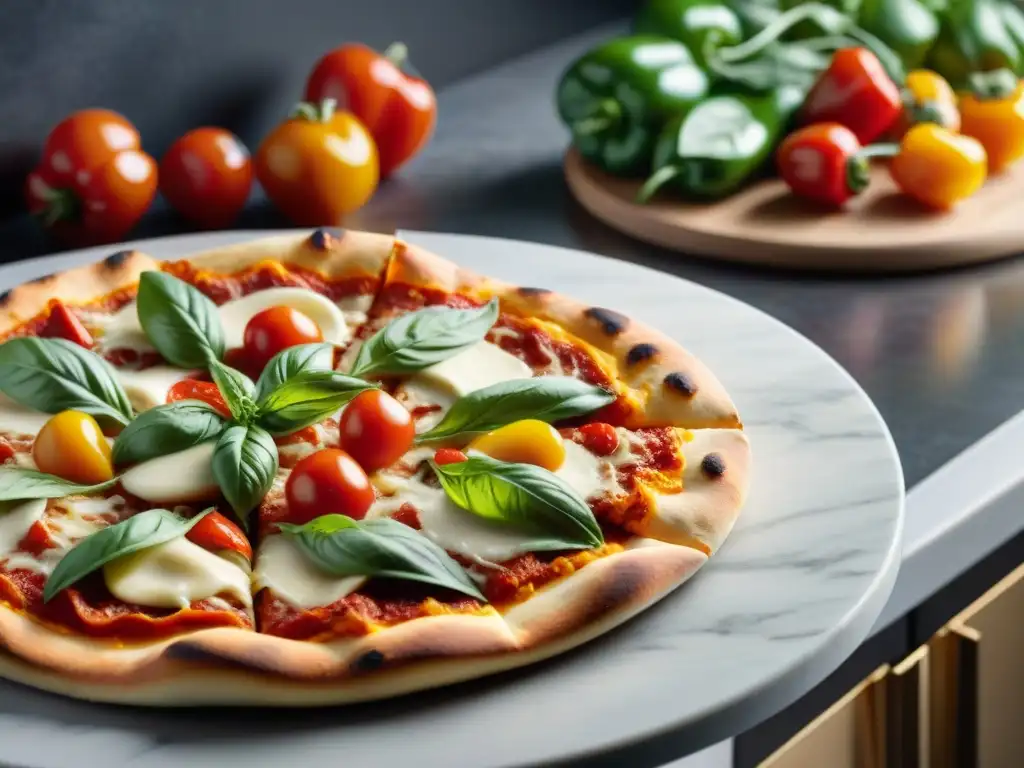 Deliciosas pizzas sin gluten: mejores bases con ingredientes frescos y vibrantes en una cocina moderna