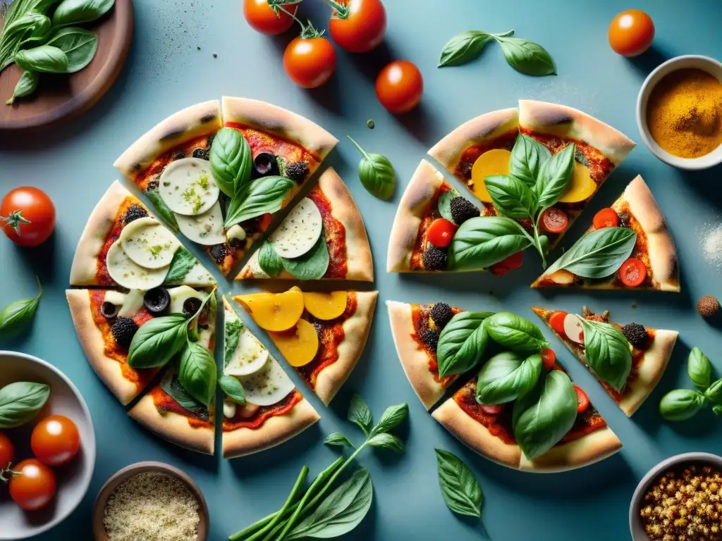 Deliciosas pizzas veganas sin gluten recetas con ingredientes creativos y coloridos