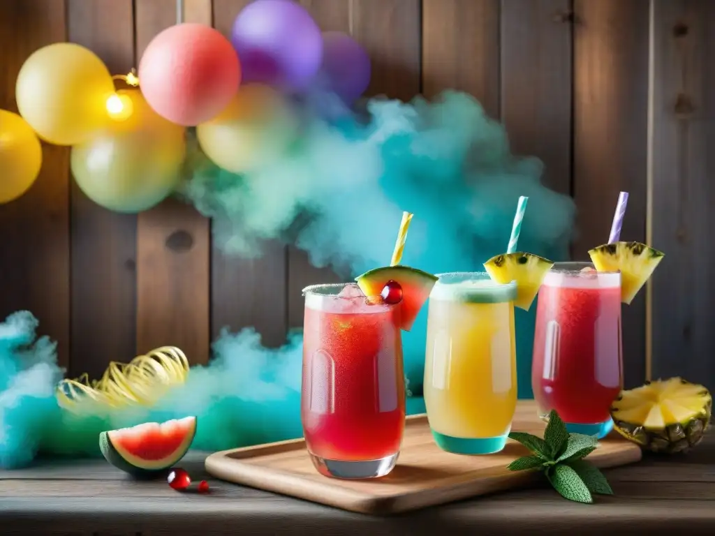 Deliciosas recetas sin gluten para carnaval: un festín de bebidas vibrantes y festivas en una mesa decorada con alegría