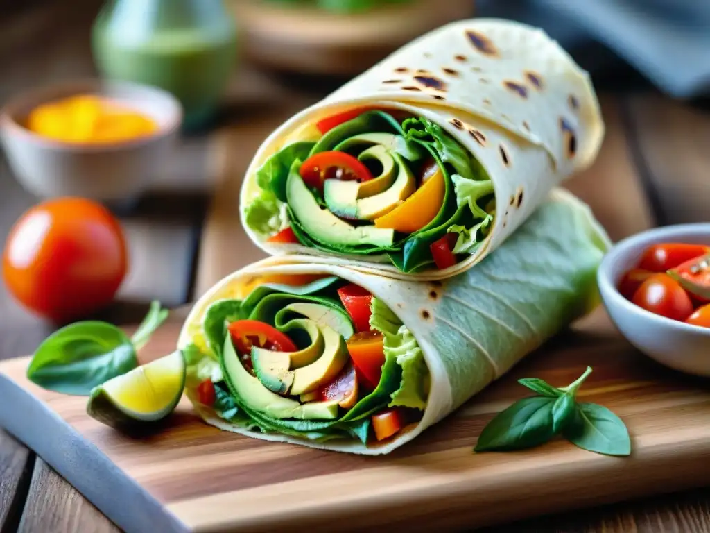 Deliciosas recetas wraps sin gluten fáciles en mesa rústica con ingredientes frescos y coloridos