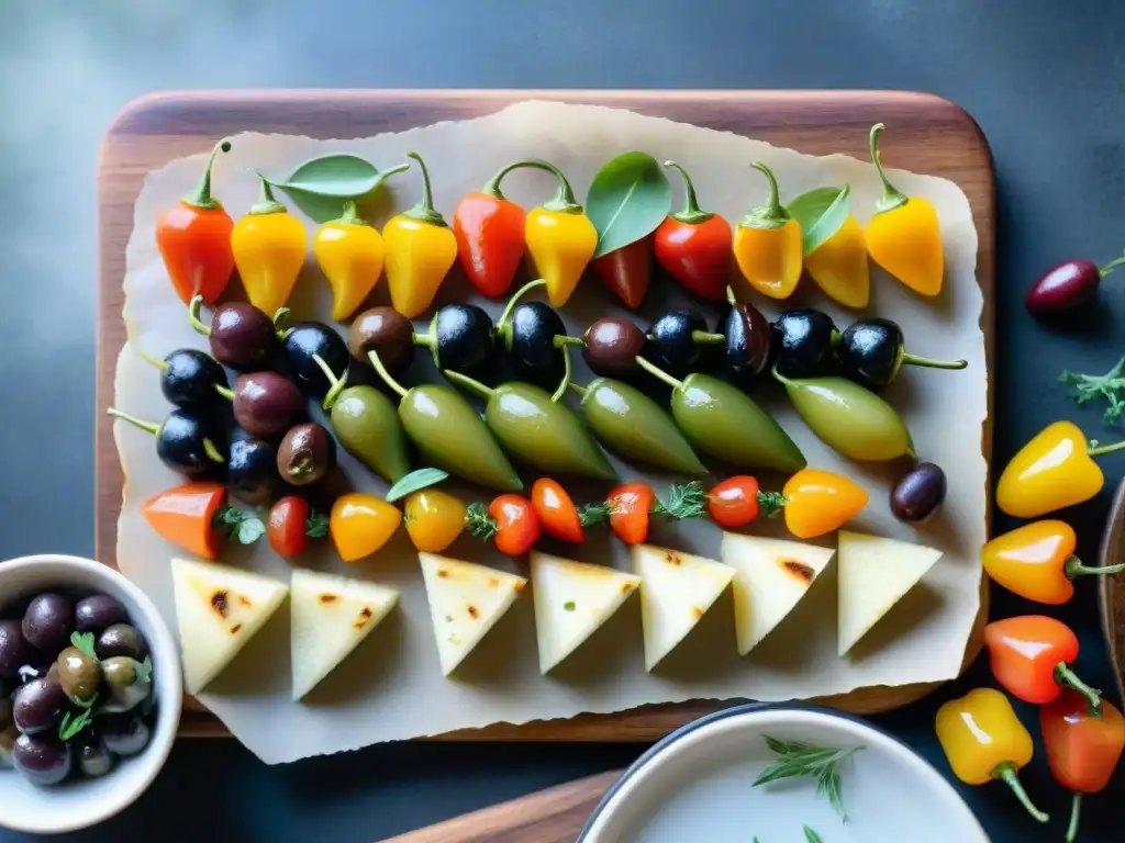 Deliciosas tapas sin gluten en tabla de madera, una explosión de colores y sabores